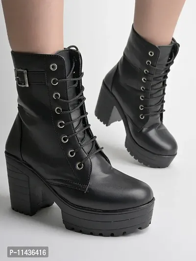 Trendy Strappy Buckle Ankle Black Boots for Women and Girls-thumb0