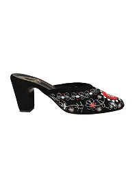 Trendy Embroidered Black Heeled Mules For Women And Girls-thumb2