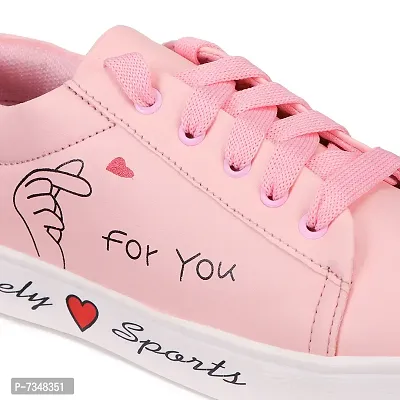Shoetopia Authentic Synthetic Pink Sneakers For Women-thumb5