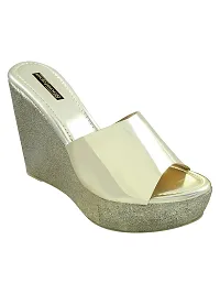 Stylish Golden Synthetic Leather Heels For Women-thumb1