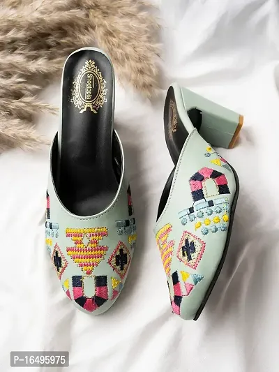 Shoetopia Embroidered Heeled Mules for Women  Girls-thumb2
