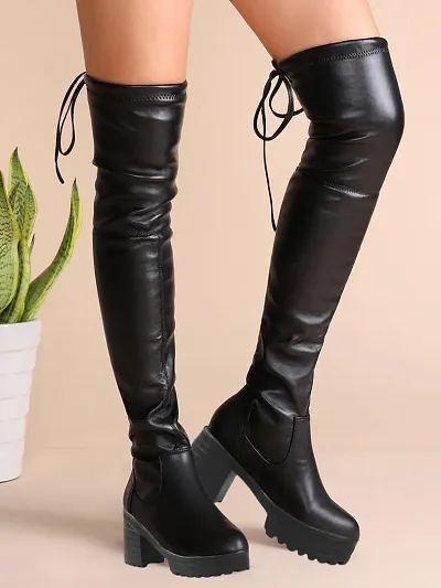 Trendy Stylish Knee-High Long  Black Boots