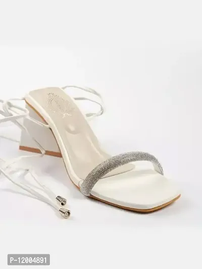 Stylish White Synthetic Embellished Heels For Women-thumb0