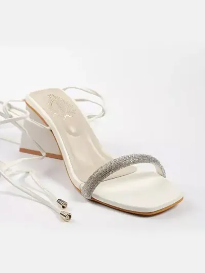 Stylish White Synthetic Embellished Heels For Women