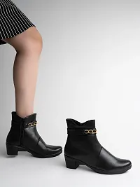 Trendy Elegant Gold Chain Detailed Black Boots For Women and Girls-thumb1