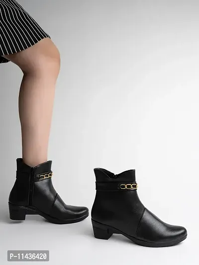 Trendy Elegant Gold Chain Detailed Black Boots For Women and Girls-thumb2