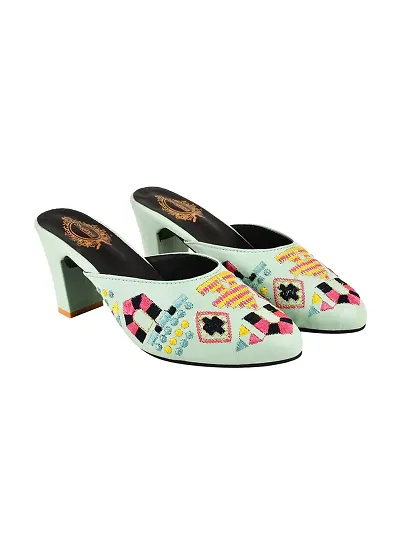 Shoetopia Embroidered Heeled Mules for Women  Girls