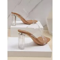 Trendy Stylish Trasparent Detailed Beige Block Heels For Women and Girls-thumb1