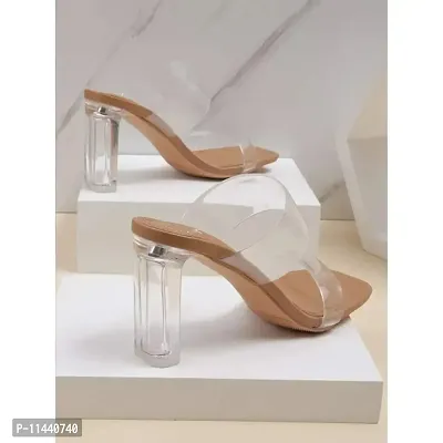 Trendy Stylish Trasparent Detailed Beige Block Heels For Women and Girls-thumb2