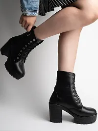 Trendy Strappy Buckle Ankle Black Boots for Women and Girls-thumb2