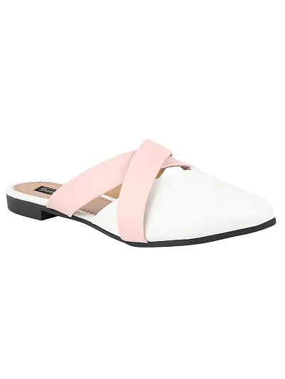 Shoetopia Women White Flats Mules Belly Sandals