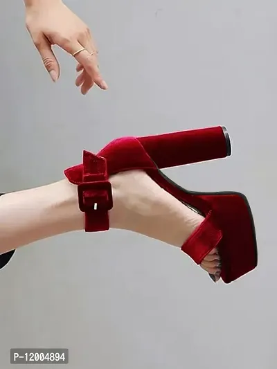 Stylish Red Suede Embellished Heels For Women-thumb2