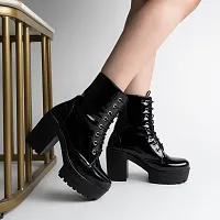 Trendy Women and Girls Lace Up Block Heeled Western Black Boots-thumb1