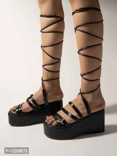 Trendy Retro Style Black Platform Heels For Women And Girls-thumb2