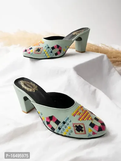Shoetopia Embroidered Heeled Mules for Women  Girls-thumb3