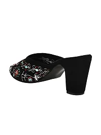 Trendy Embroidered Black Heeled Mules For Women And Girls-thumb1