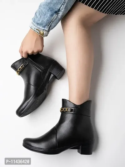 Trendy Elegant Gold Chain Detailed Black Boots For Women and Girls-thumb3