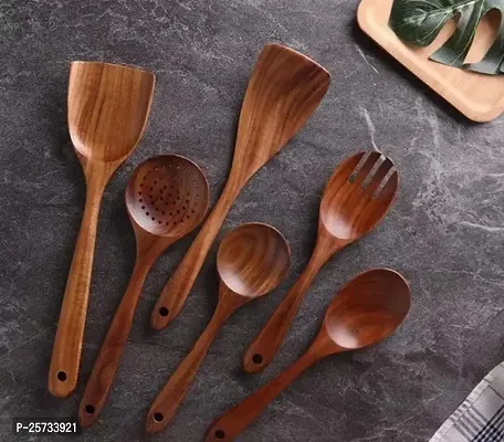 Wooden Premium Set of 6 Cooking And Spoons set, Cutlery Set, Dining Spoons Its Make Your Kitchen And Dining more Expensive And Beautiful