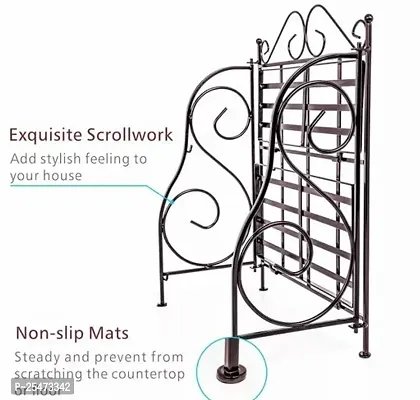 Wrought And Cast Iron Foldable Spice Rack, Dish Rack, Rack Shelf, Kitchen Storage Shelf It Has Multipurpose Uses Perfect For Your Home And Kitchen (Black)-thumb0