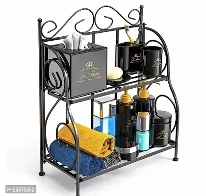 Iron Antique Look 2 Tier Kitchen Rack Shelf, 2 Tier Foldable Wrought And Cast Iron Spice Shelf Rack Kitchen (Black), Counter Top Storage Organiser 11 Inch-thumb0