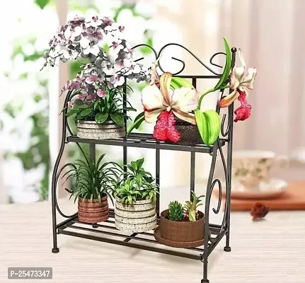 Iron Wrought And Cast Unique Look 2 Tiers Foldable Spice Rack, Shelf Rack, Kitchen Storage (Black)-thumb0