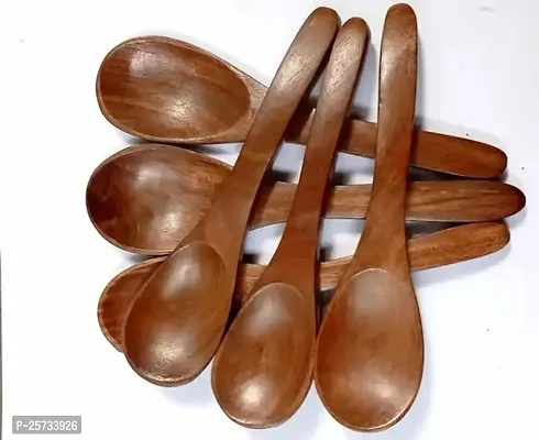 Wooden 6 pcs Soup Spoons, Cutlery Set, Sugar Spoons, Tea Spoons 5inch-thumb0