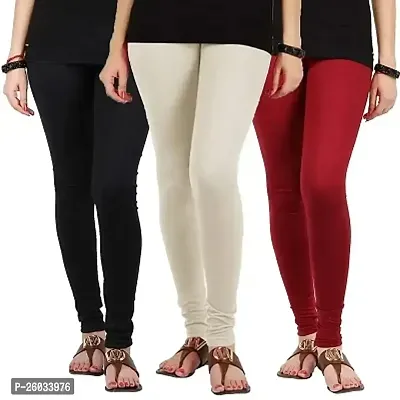 Buy Classic Cotton Blend Solid Leggings for Women, Pack of 3