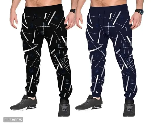Printed Track Pant For Men Pack of 2 (XXL, Black,Navy)-thumb3