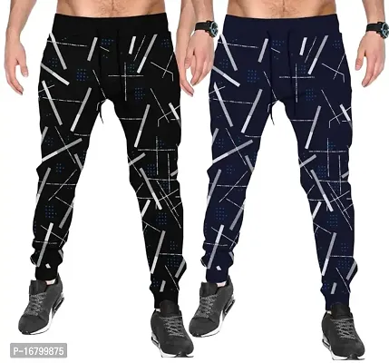 Printed Track Pant For Men Pack of 2 (XXL, Black,Navy)-thumb0