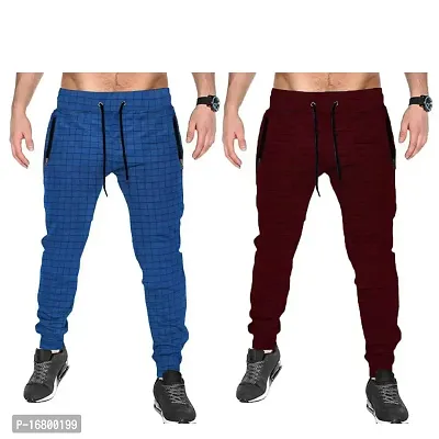 Manohunt Checked Track Pant (M, Blue, Red)