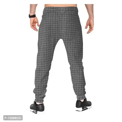 Manohunt Checked Track Pant (L, Grey, Blue)-thumb2