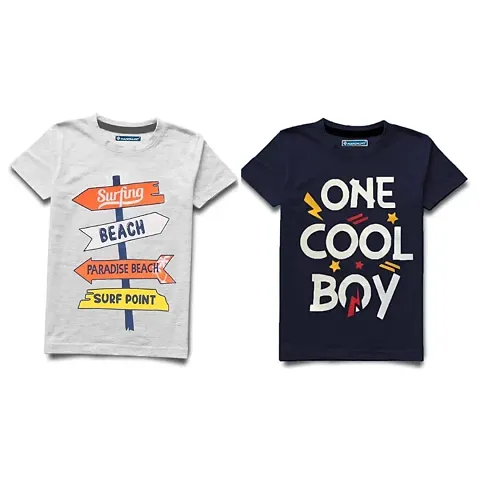 Printed Cotton Half Sleeves T Shirt for Boys Pack of 2