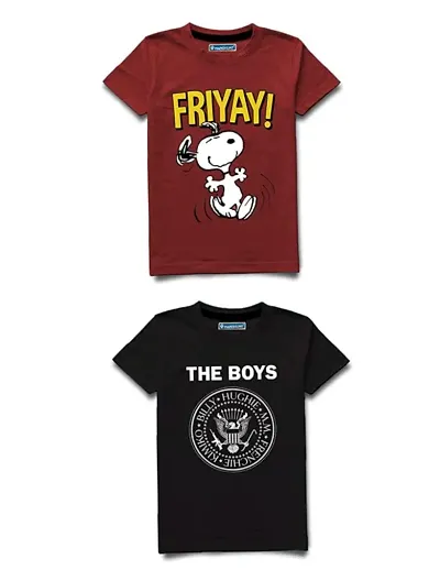 Printed Cotton Half Sleeves T Shirt for Boys Pack of 2