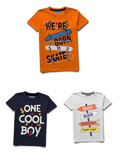 Printed Cotton Half Sleeves T Shirt for Boys Pack of 3