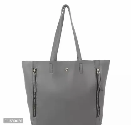 Stylish Grey Artificial Leather Handbag For Women
