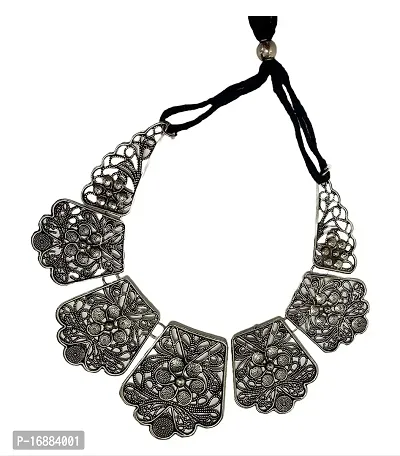 Sanverse Antique Ethnic Oxidised Metal Brass/Alloy Necklace for Women/Girls Floral Choker (IMN007Black)