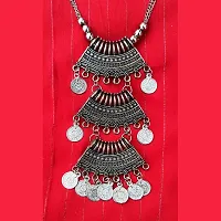 Sanverse Antique Afghani Style Oxidised Brass Long Layered Chokar Necklace with Matching Jhumka Earrings Set - Earrings  Necklace Set - Black (IMN010CoinLayer)-thumb3