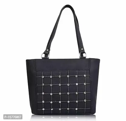 Stylish Black Artificial Leather Handbag For Women