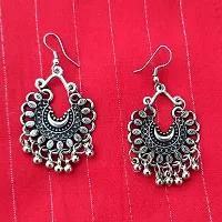 Sanverse Antique Afghani Style Oxidised Brass Long Layered Chokar Necklace with Matching Jhumka Earrings Set - Earrings  Necklace Set - Black (IMN010CoinLayer)-thumb4