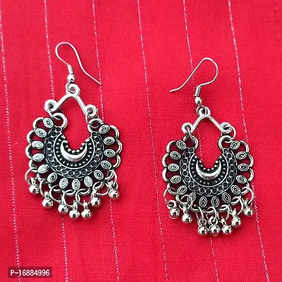 Sanverse Antique Afghani Style Oxidised Brass Long Layered Chokar Necklace with Matching Jhumka Earrings Set - Earrings  Necklace Set - Black (IMN010CoinLayer)-thumb5