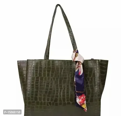 Stylish Green Artificial Leather Handbag For Women