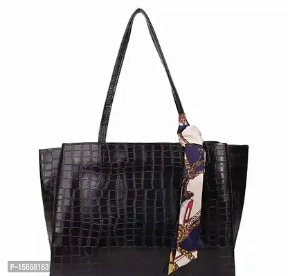 Stylish Black Artificial Leather Handbag For Women