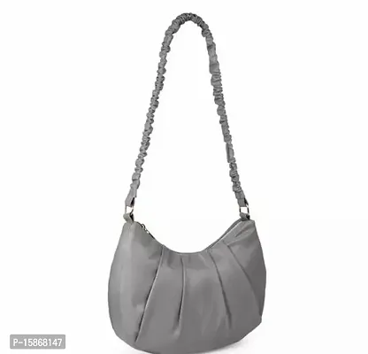 Stylish Grey Artificial Leather Handbag For Women-thumb0