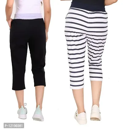 STYLE CLUB Women Black & White Nightwear Capri for Women // Lounge Capris // 3/4th Pants (Pack of 2) (L, Black & White)-thumb2