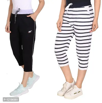 STYLE CLUB Women Black & White Nightwear Capri for Women // Lounge Capris // 3/4th Pants (Pack of 2) (L, Black & White)-thumb3