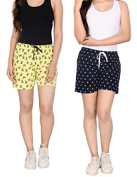 STYLE CLUB Women's Cotton Printed Dark Blue & Yellow Regular Shorts // Lounge Shorts (Pack of 2) (M, Dark Blue & Yellow)-thumb3