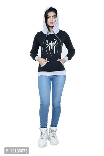 STYLE CLUB Printed // Embroidered Cotton Women Hooded Full Sleeve White T-Shirts // Top (Large, Black), M