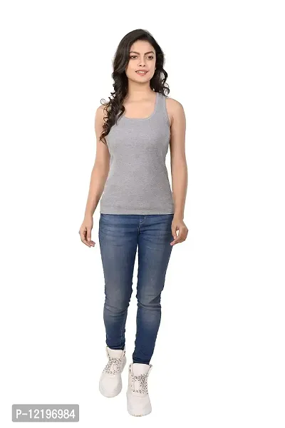 STYLE CLUB Casual Sleeveless Solid Women Grey Tank Top (Large, Grey)-thumb0