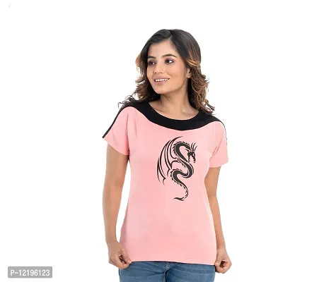 STYLE CLUB Printed Cotton Women Half Sleeve Round Neck T-Shirts // Top (Large, Pink)
