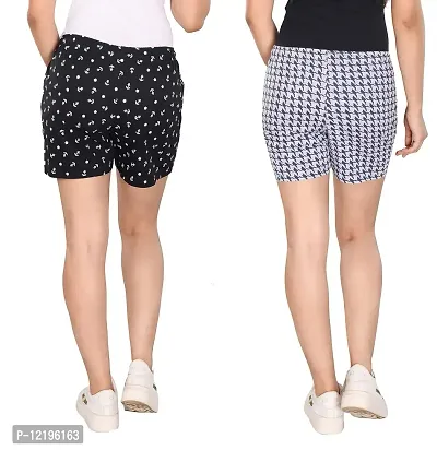 STYLE CLUB Women's Cotton Printed Black & Grey Regular Shorts // Lounge Shorts (Pack of 2) (XL, Black & Grey)-thumb2